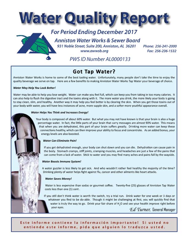water quality reports anniston water works sewer board anniston water works and sewer board